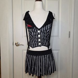 Leg Avenue Sexy Gangster Black & White Striped Top and Bottom Set - Size M